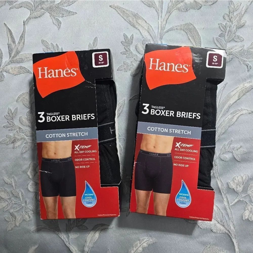 Bundle of two Hanes Men's Cotton Stretch Boxer Brief Underwear Black 6-Pack Sz S